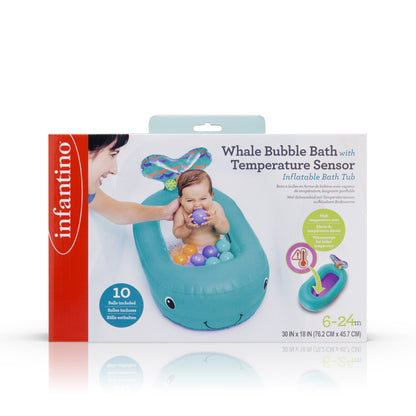 Infantino- Whale Bubble Bath With Temperature Sensor Inflatable Bath Tub-Teal