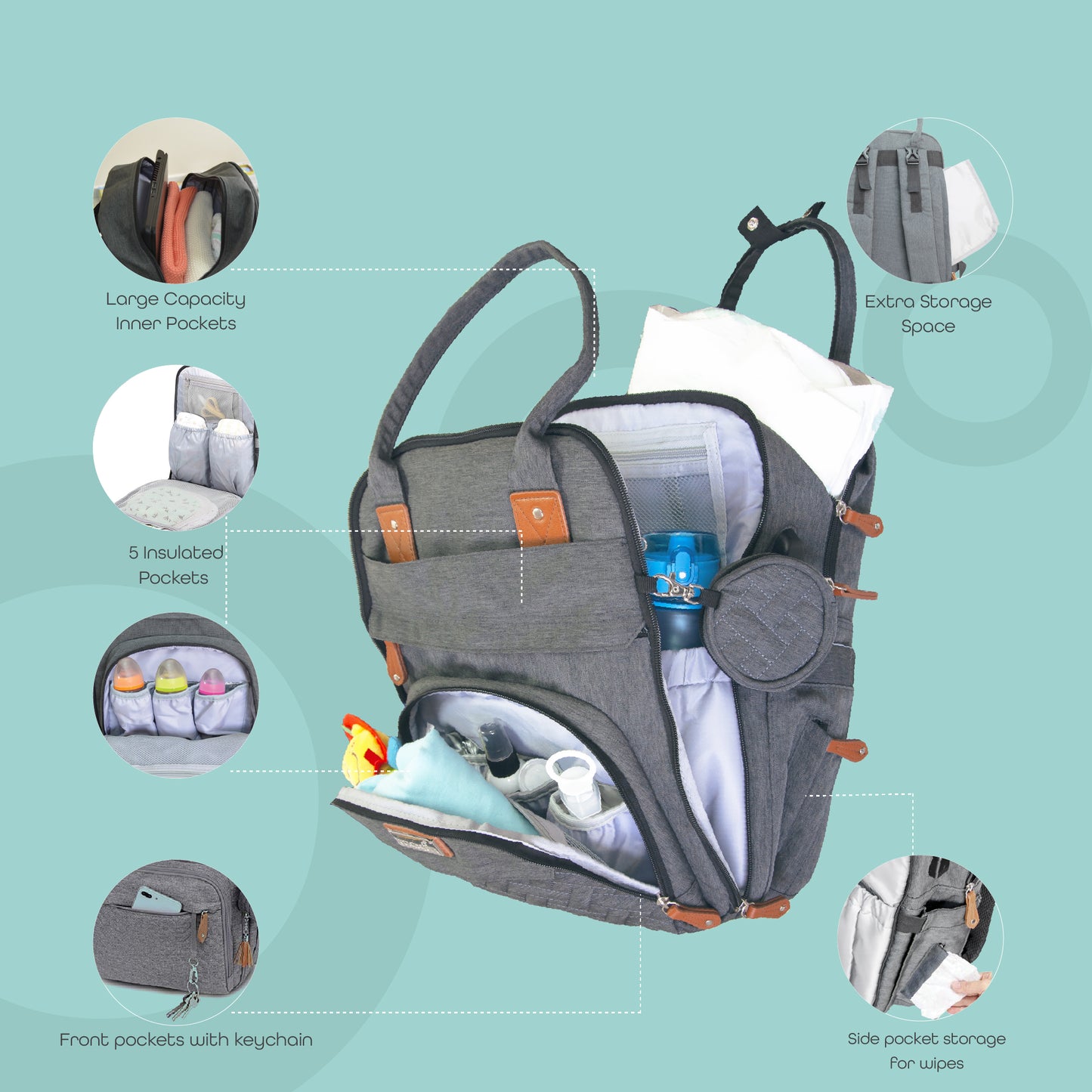 Moon - Karyme - Diaper Back Packwith Pacifier  - Grey