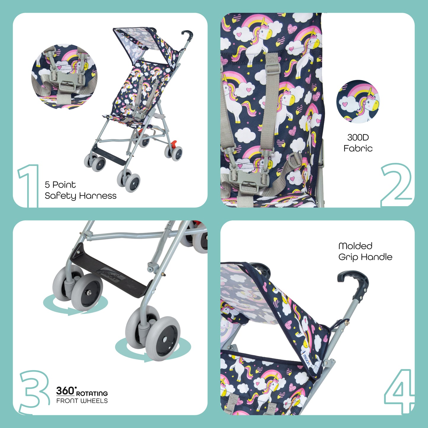 Moon -  Jet Ultra Light Weight Fold Buggy  - Multicolour