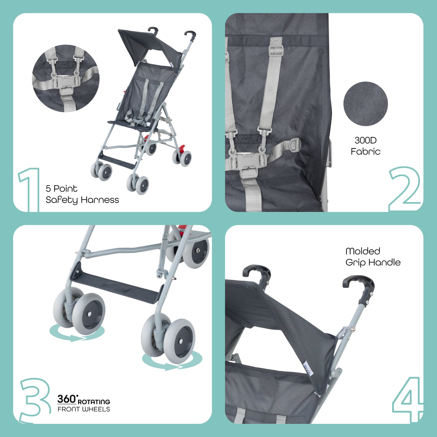 Moon -  Jet Ultra Light Weight Fold Buggy  - Grey