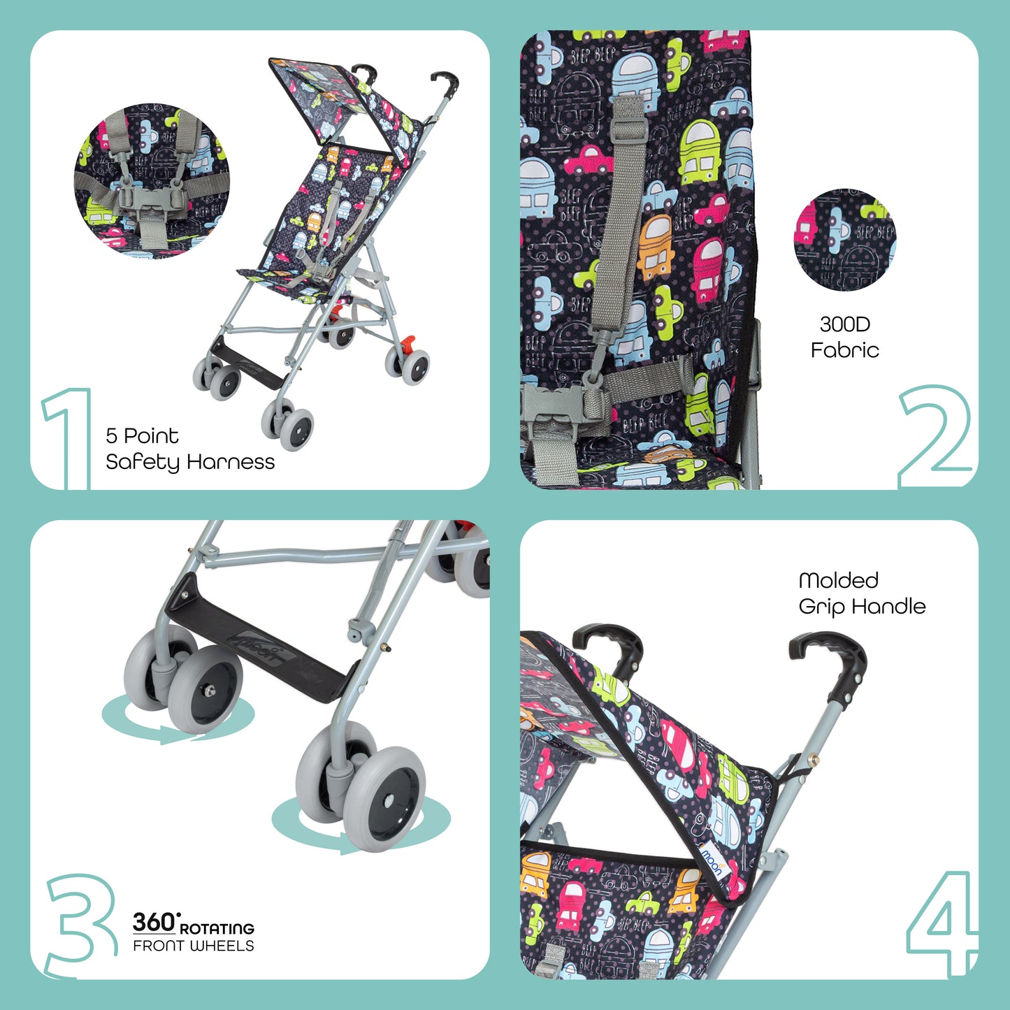 Moon -  Jet Ultra Light Weight Fold Buggy  - Multicolour