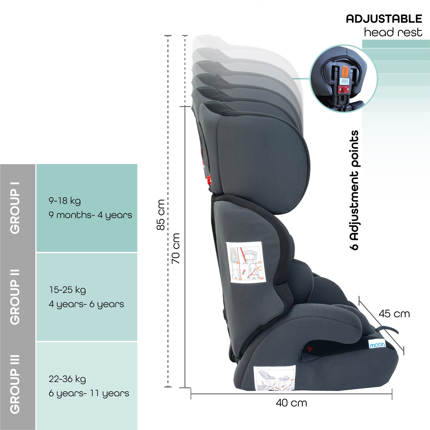 Moon -  Tolo - Car Seat (Group 1,2,3) - Black