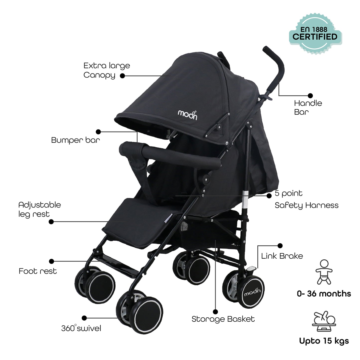 Moon - Neo Plus Light Weight Travel Stroller - Black