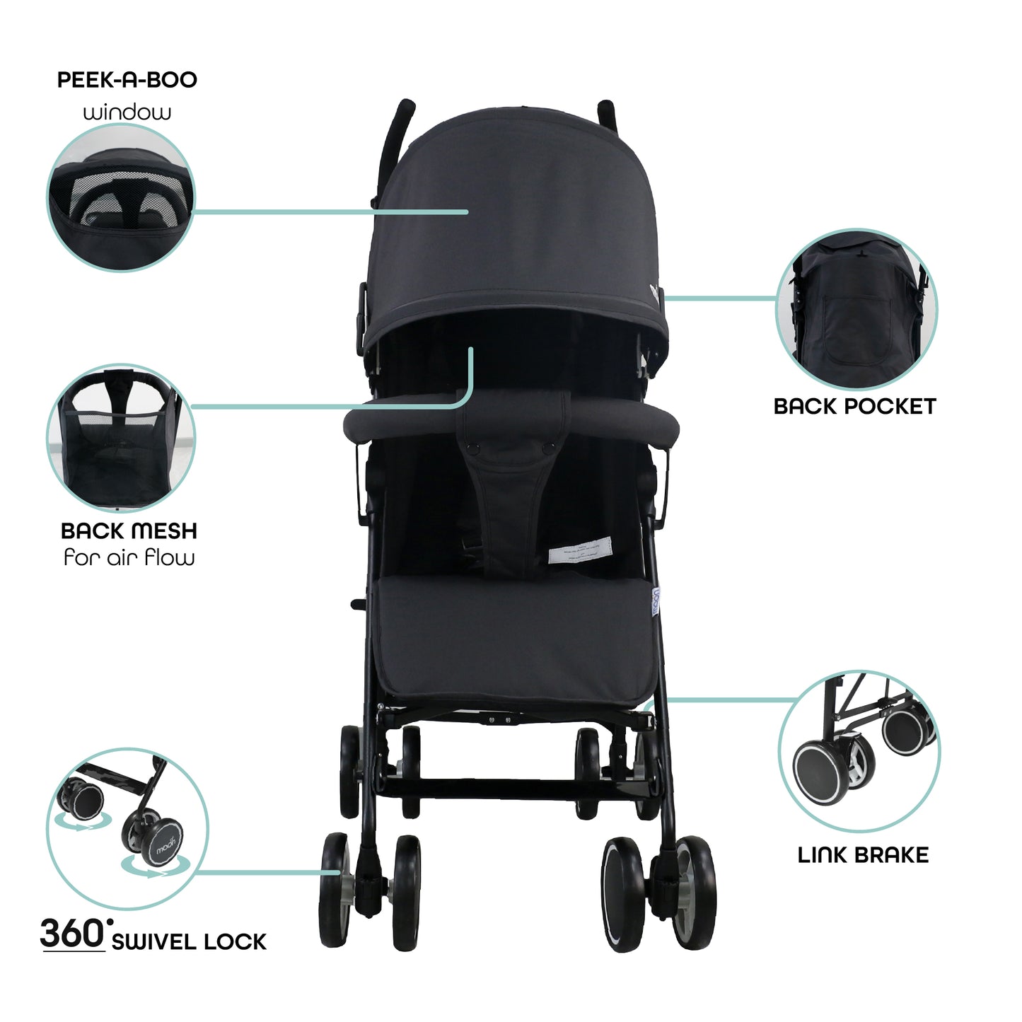 Moon - Neo Plus Light Weight Travel Stroller - Black