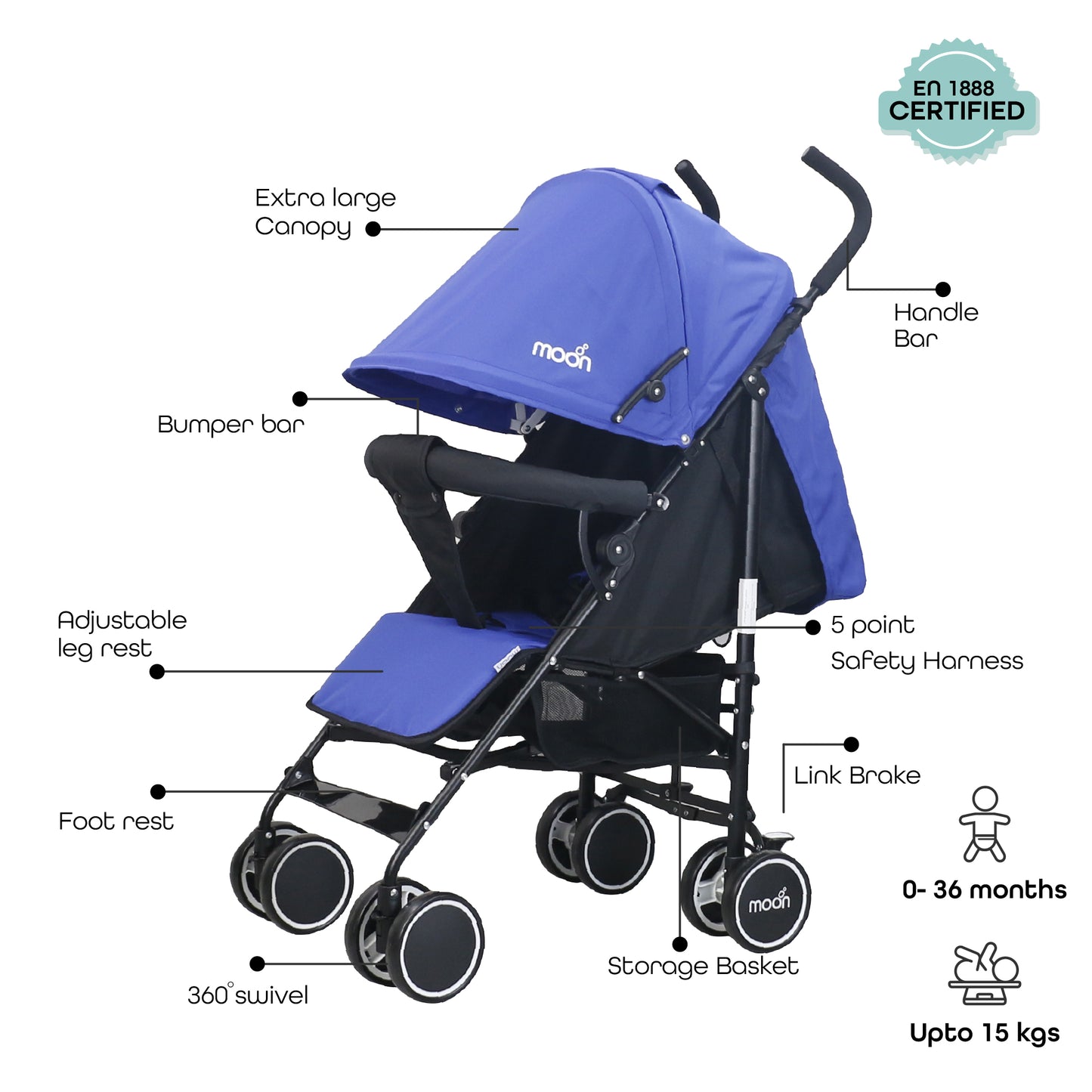 Moon - Neo Plus Light Weight Travel Stroller - Blue