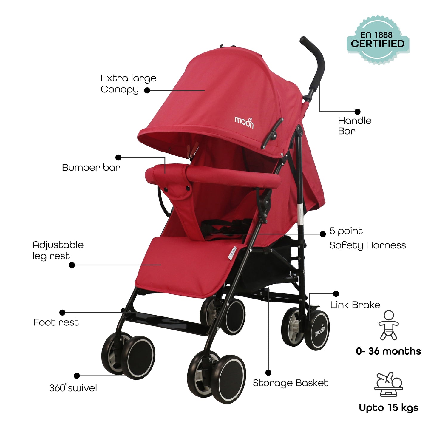 Moon - Neo Plus Light Weight Travel Stroller - Red