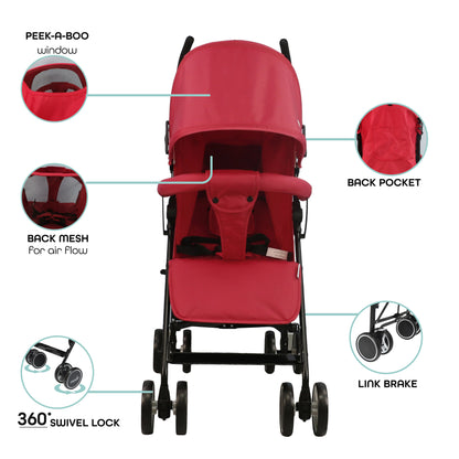 Moon - Neo Plus Light Weight Travel Stroller - Red