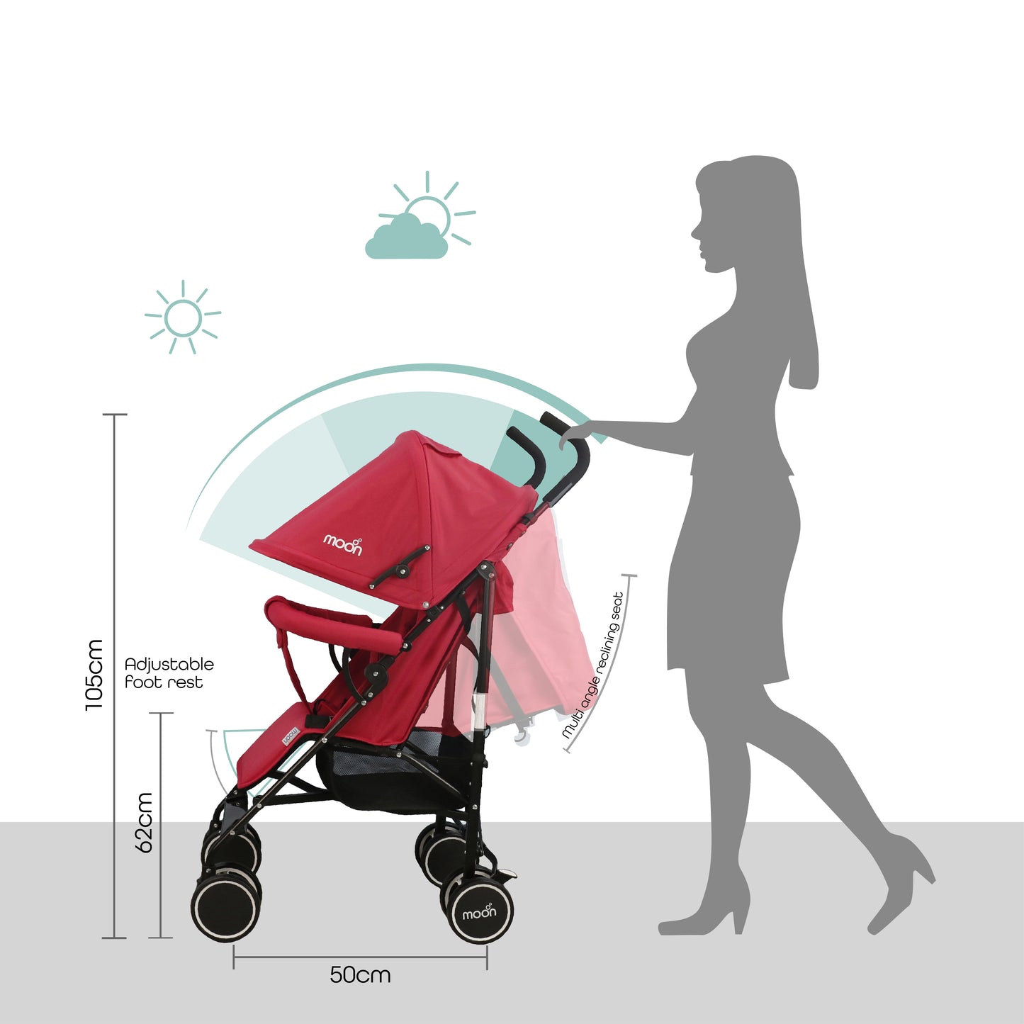 Moon - Neo Plus Light Weight Travel Stroller - Red