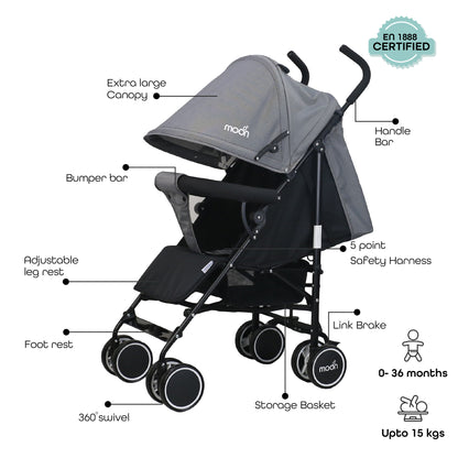 Moon - Neo Plus Light Weight Travel Stroller - Grey