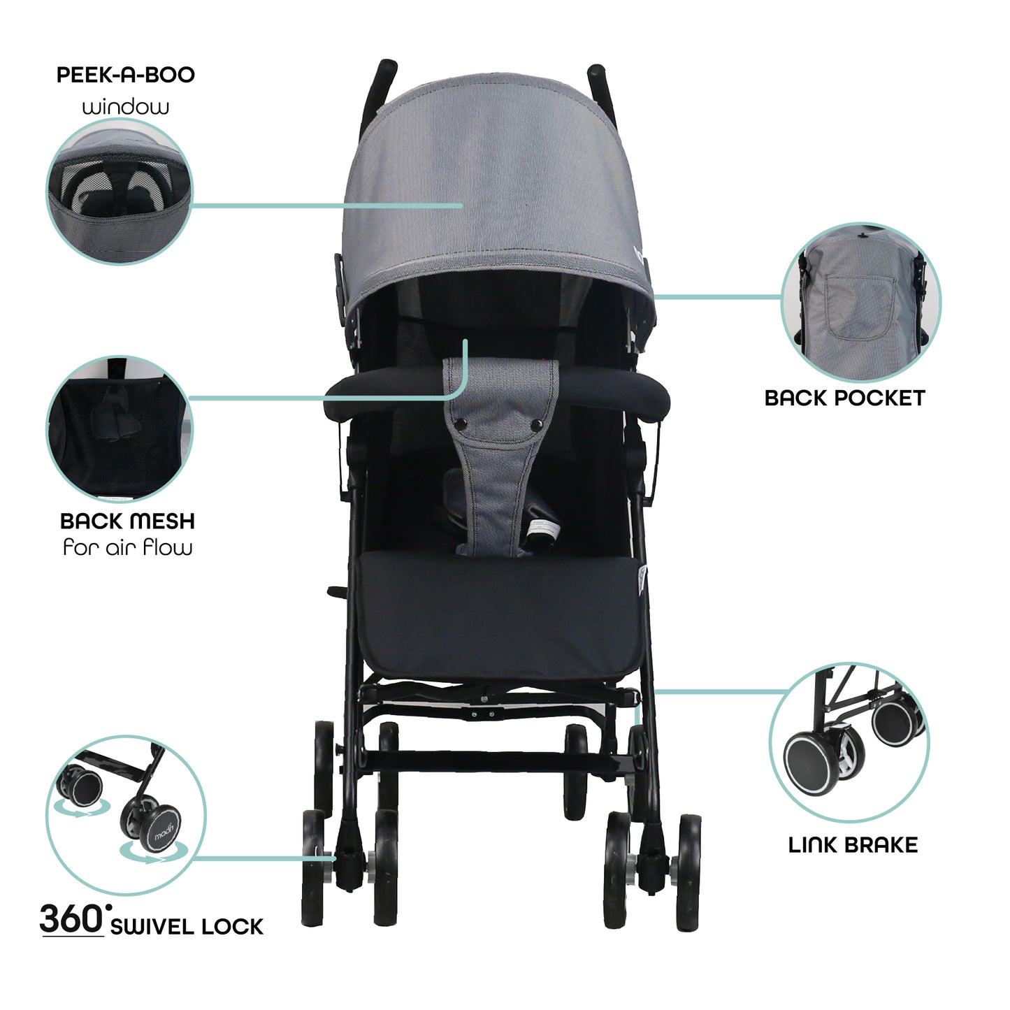 Moon - Neo Plus Light Weight Travel Stroller - Grey