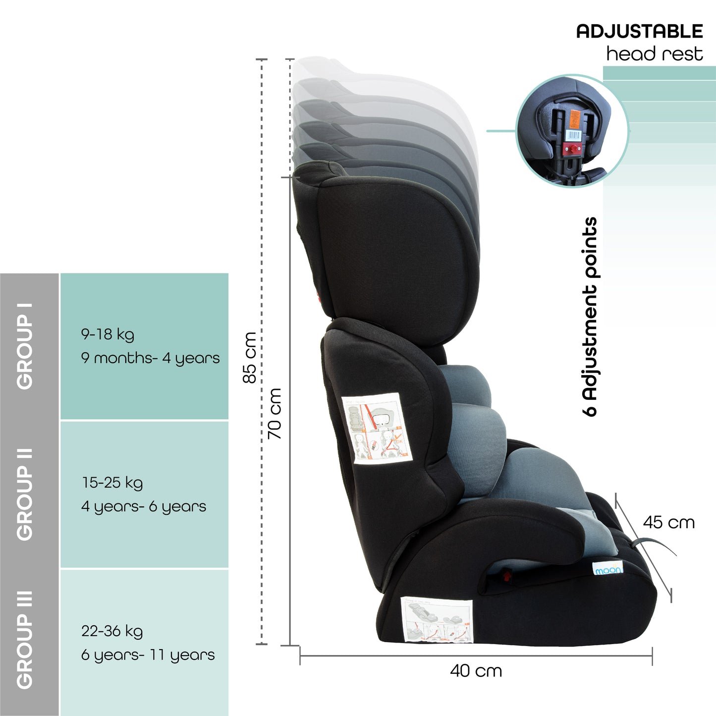 Moon -  Tolo - Car Seat (Group 1,2,3) - Grey