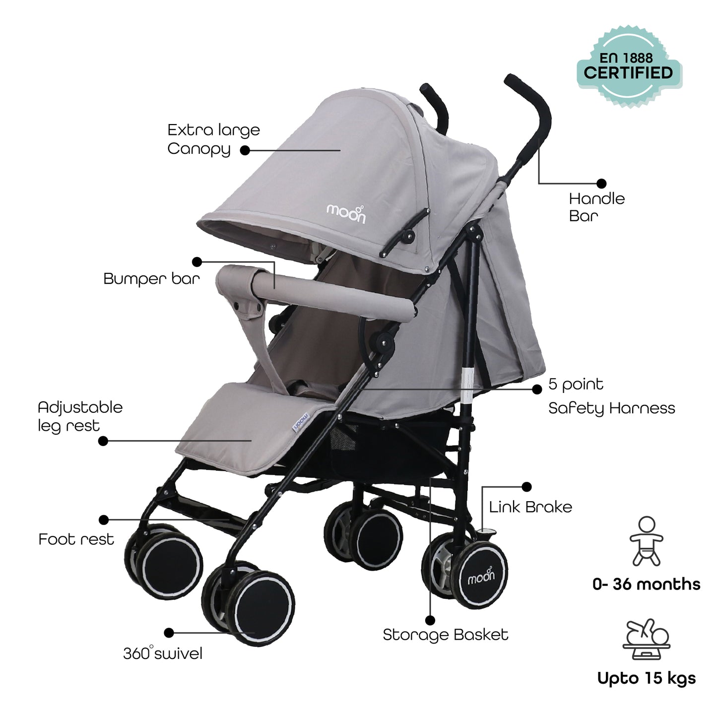 Moon - Neo Plus Light Weight Travel Stroller - Grey