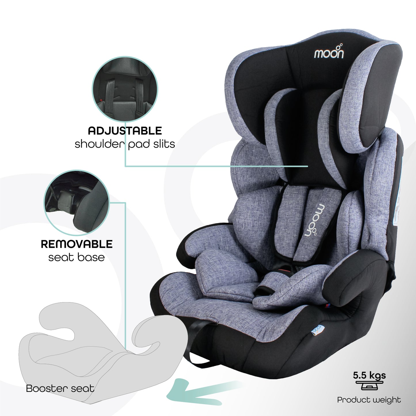 Moon -  Tolo - Baby/Kids Car Seat (Group-1,2,3)  - Grey