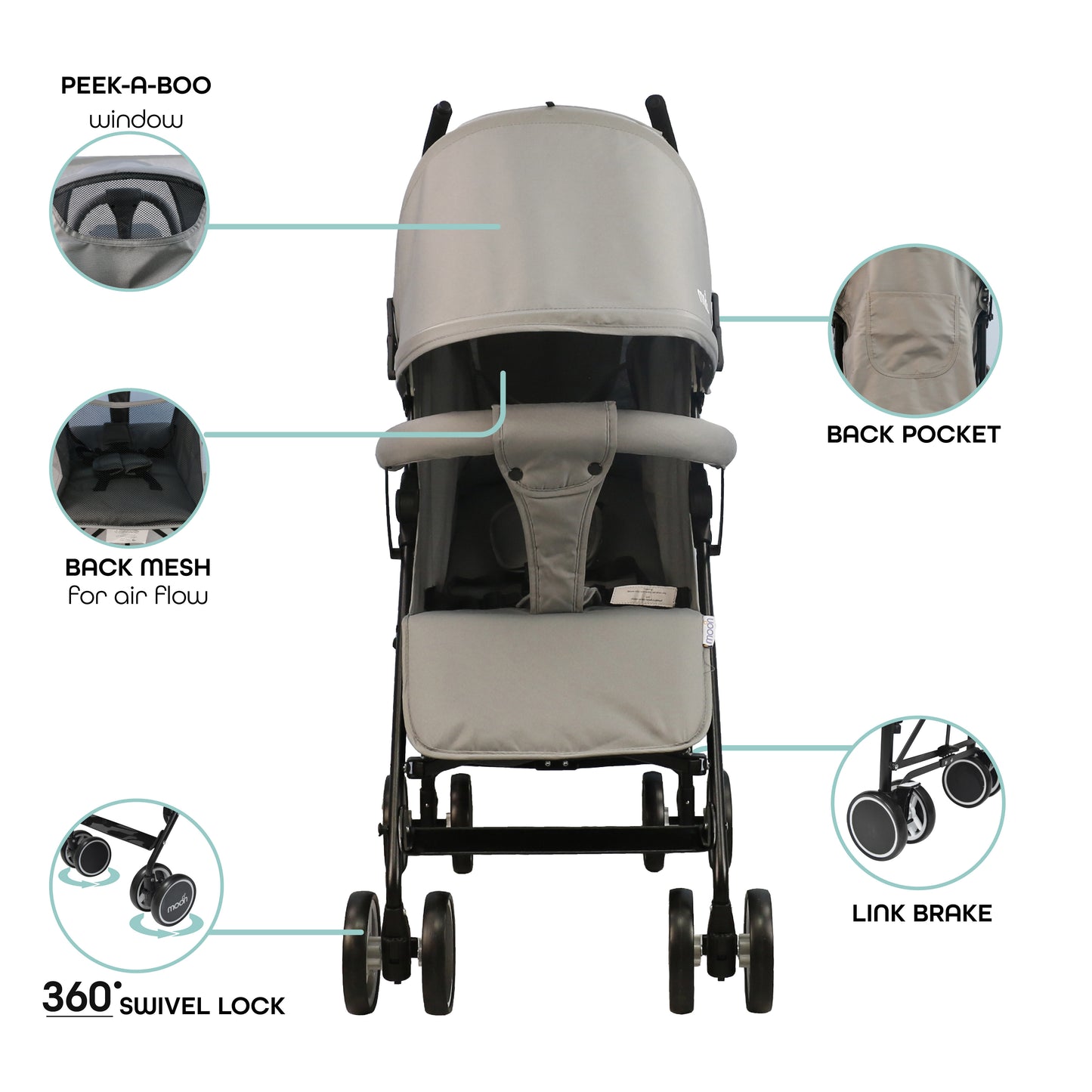 Moon - Neo Plus Light Weight Travel Stroller - Grey