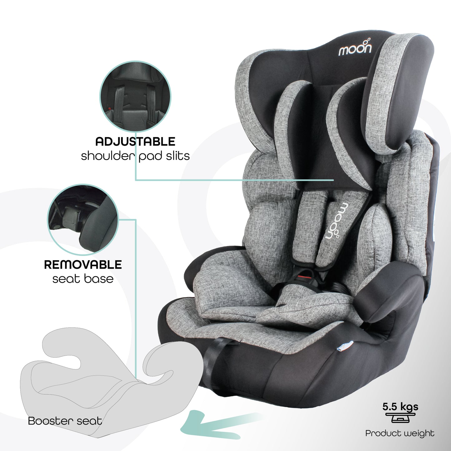 Moon -  Tolo - Baby/Kids Car Seat (Group-1,2,3) - Grey