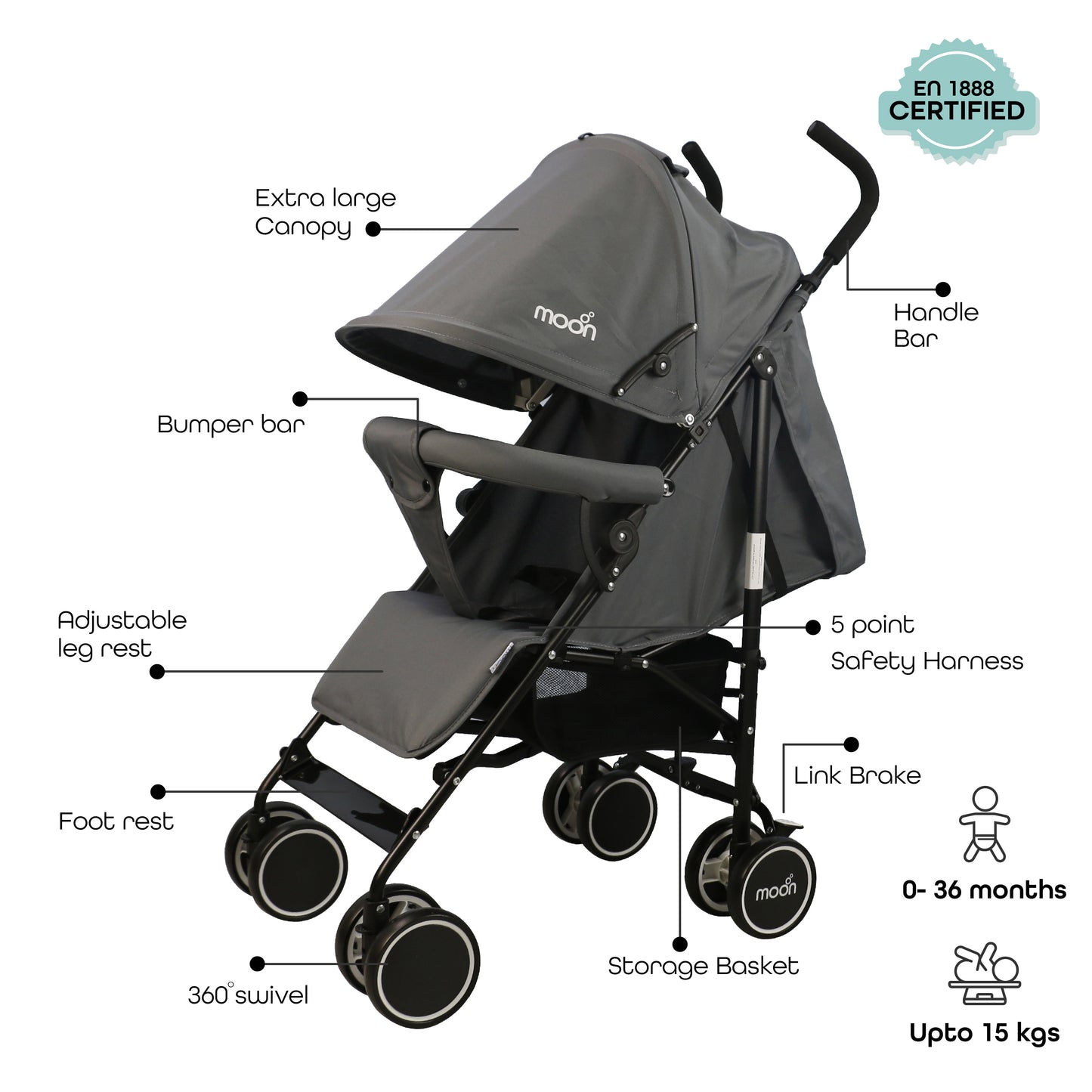 Moon - Neo Plus Light Weight Travel Stroller - Grey