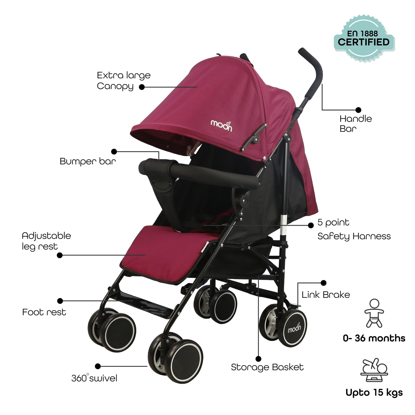 Moon - Neo Plus Light Weight Travel Stroller - Red