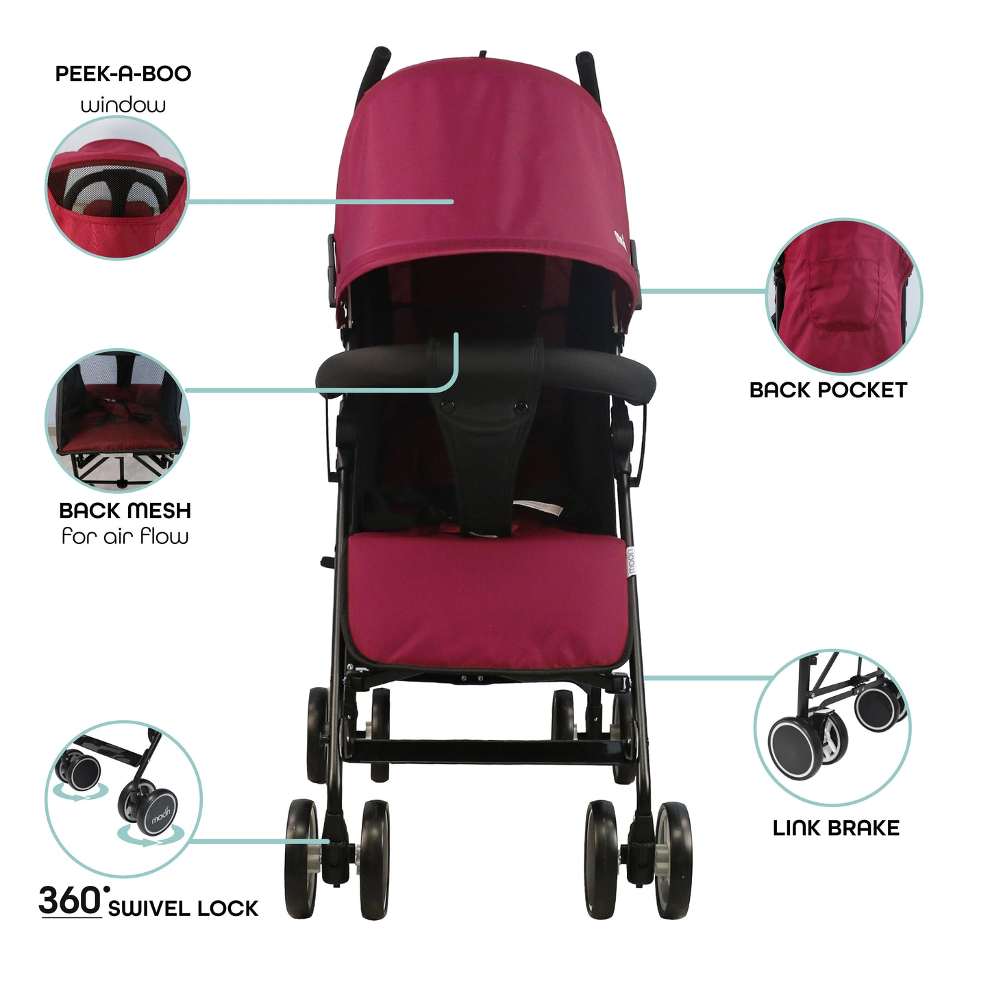 Moon - Neo Plus Light Weight Travel Stroller - Red