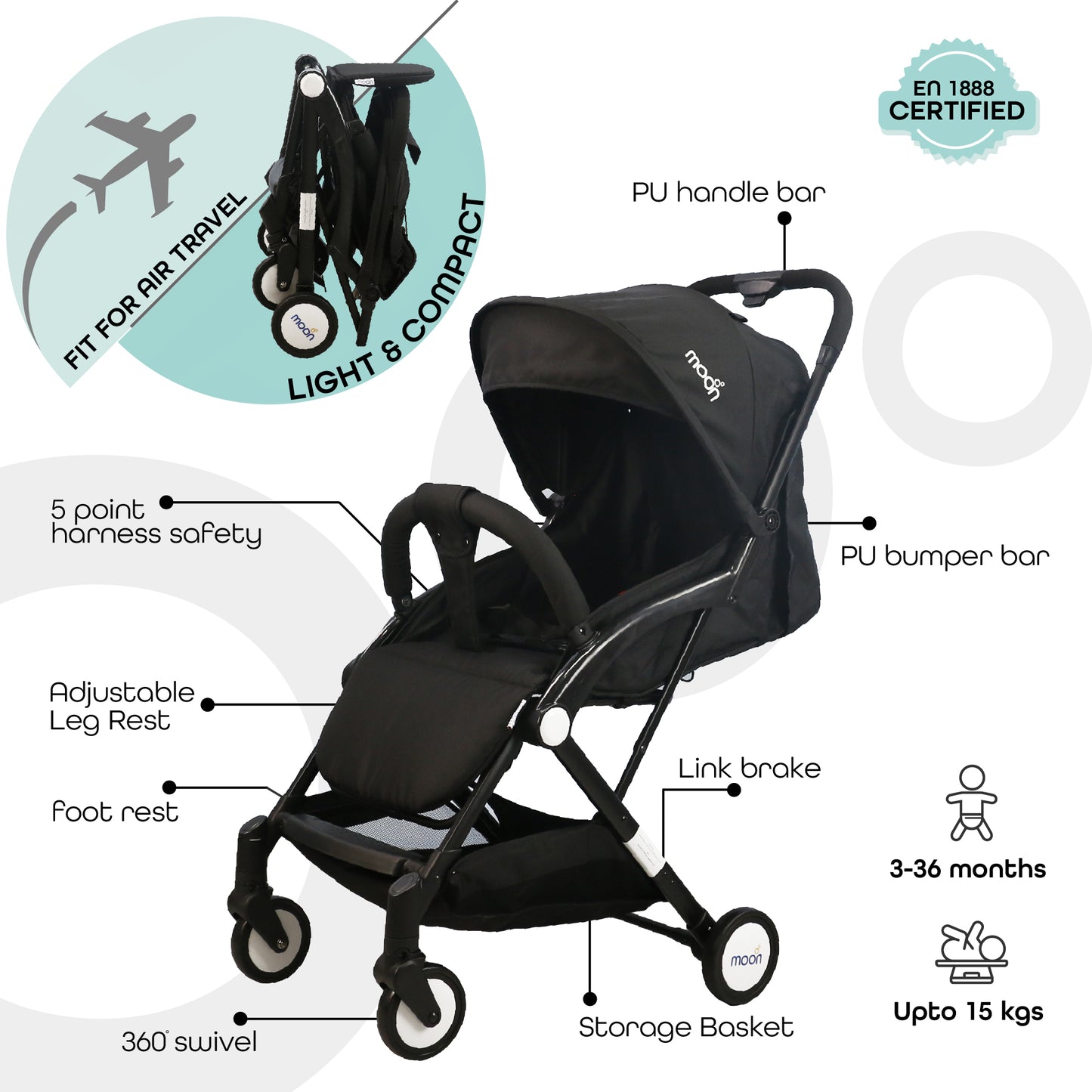 Moon - Travel-Lite  - Cabin Stroller - Black