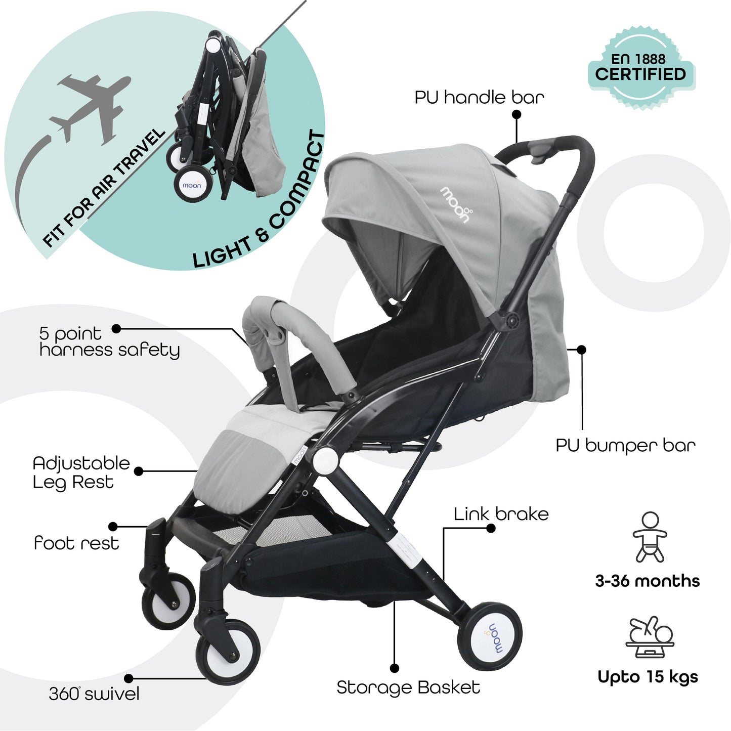 Moon - Travel-Lite  - Cabin Stroller - Grey