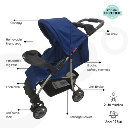 Moon - Bezik - One Fold Stroller - Blue