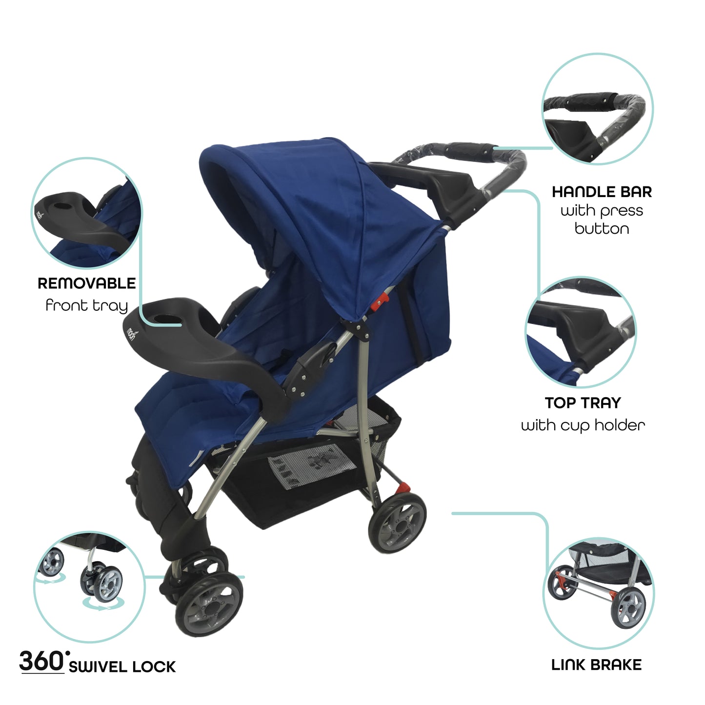 Moon - Bezik - One Fold Stroller - Blue