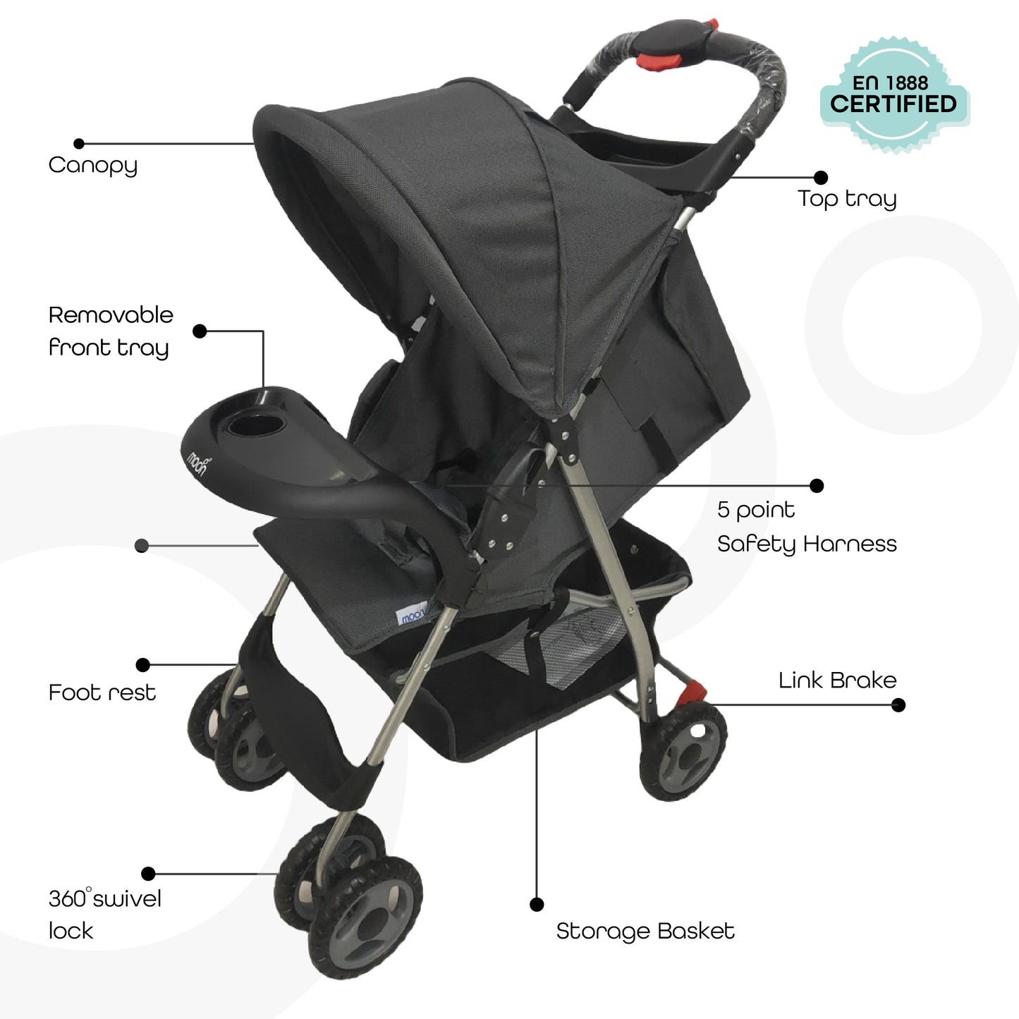 Moon - Bezik - One Fold Stroller - Grey