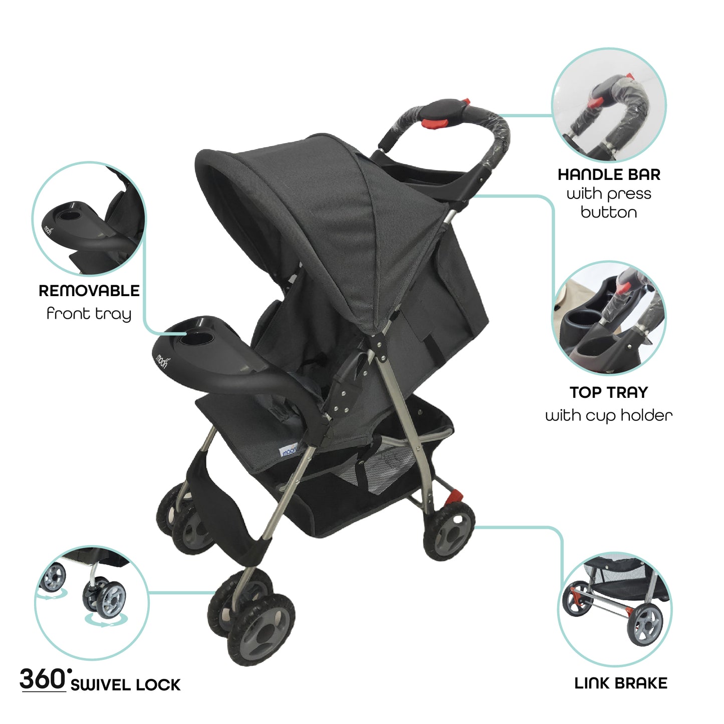 Moon - Bezik - One Fold Stroller - Grey