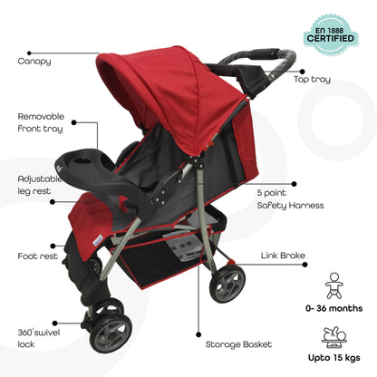 Moon - Bezik - One Fold Stroller - Red