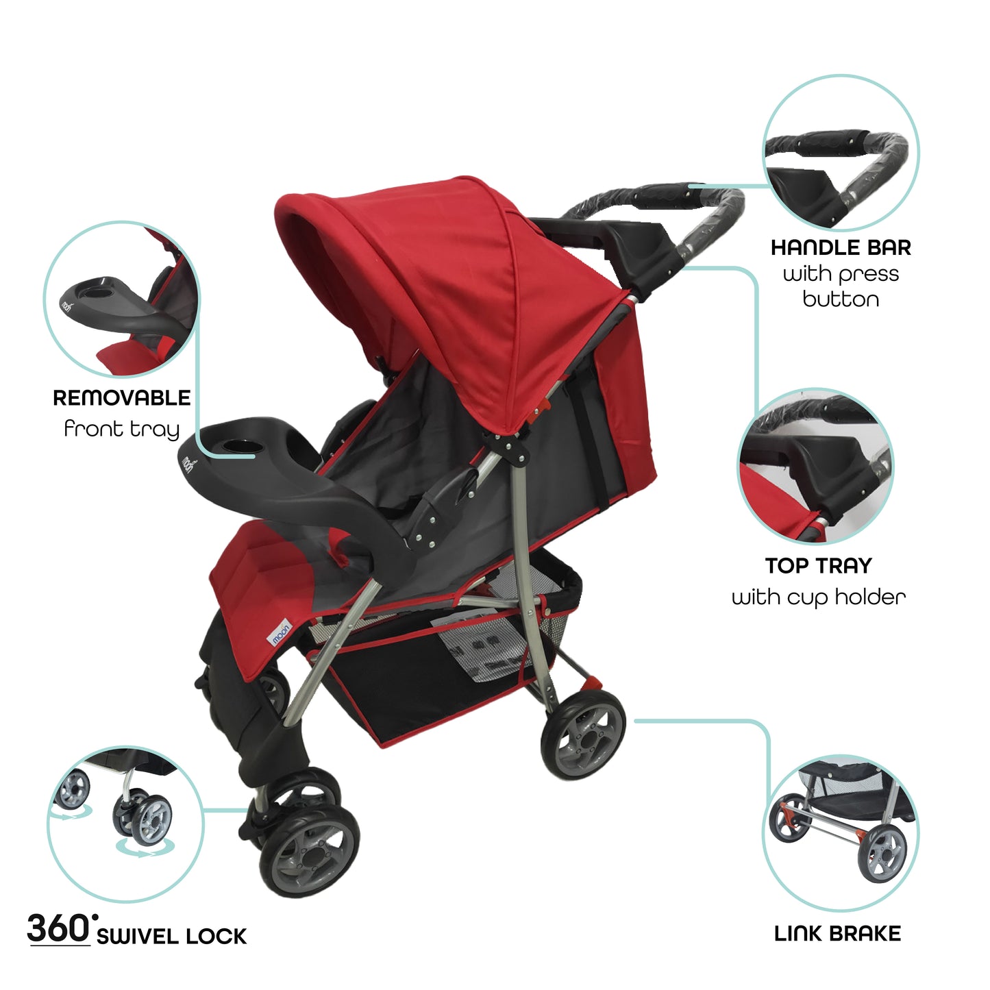 Moon - Bezik - One Fold Stroller - Red