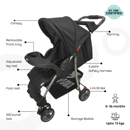 Moon - Bezik - One Fold Stroller - Grey