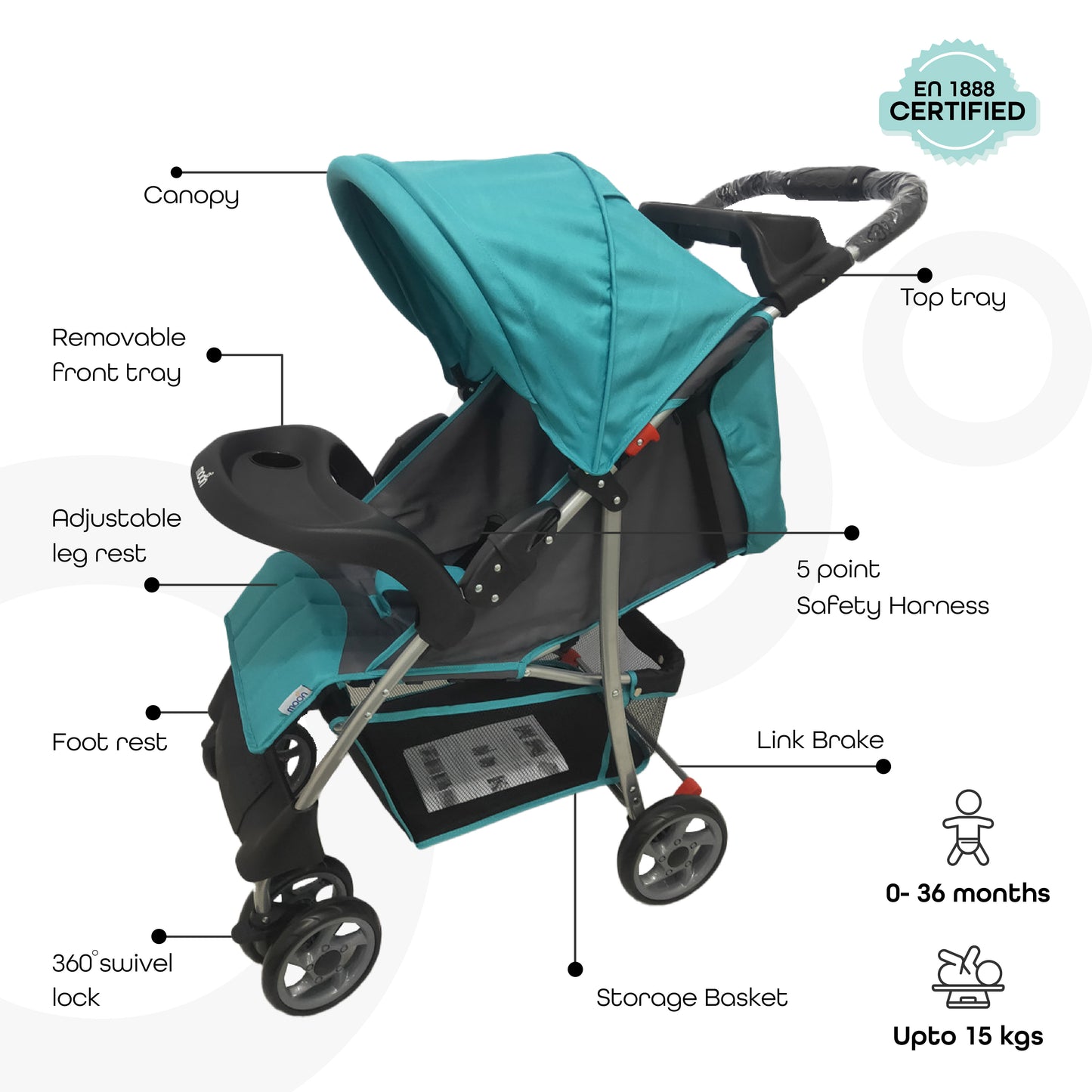 Moon - Bezik - One Fold Stroller - Blue