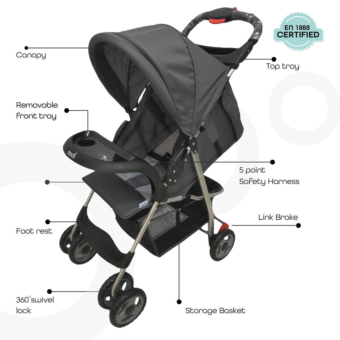 Moon - Bezik - One Fold Stroller - Grey