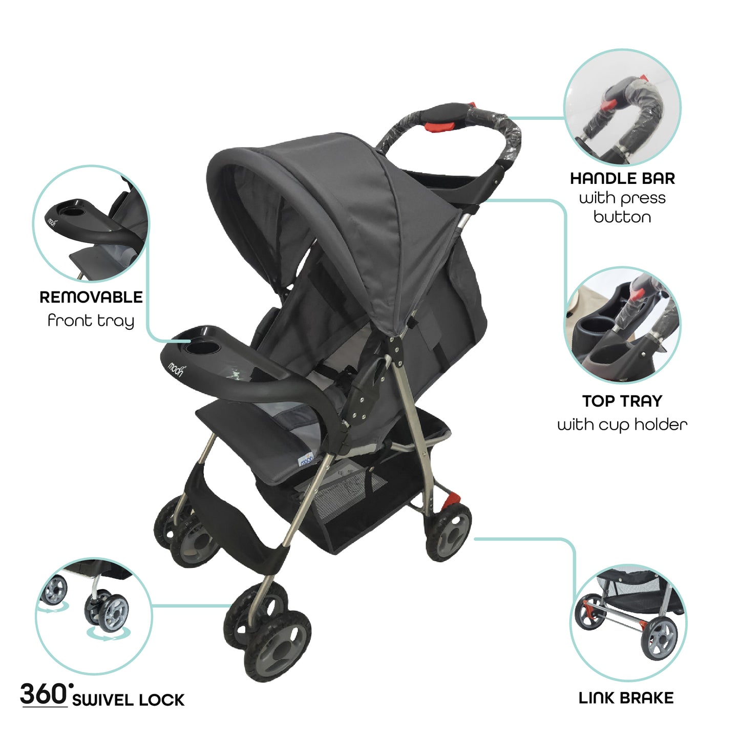 Moon - Bezik - One Fold Stroller - Grey