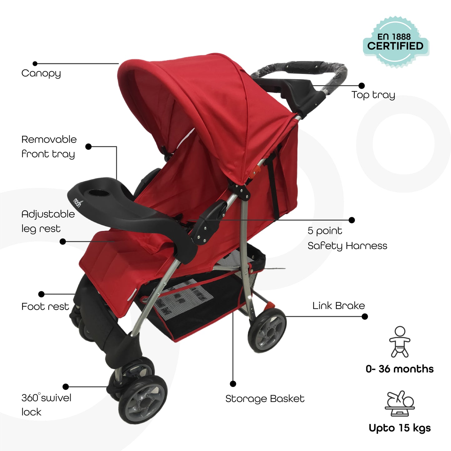 Moon - Bezik - One Fold Stroller - Red