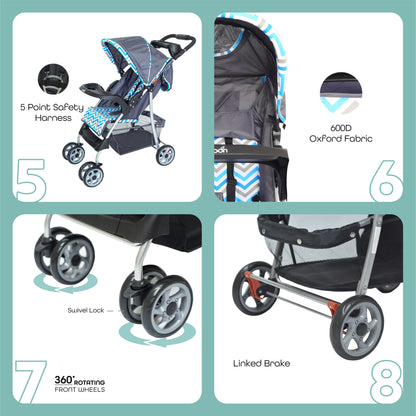 Moon -  Trek - One Fold Stroller - Blue