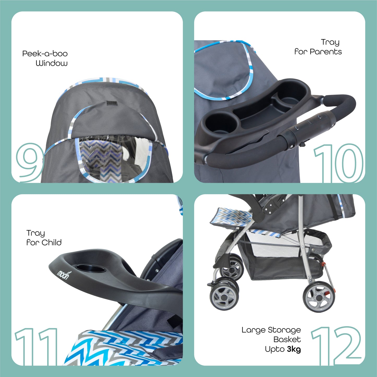 Moon -  Trek - One Fold Stroller - Blue