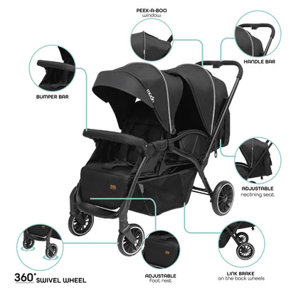 Moon - Dois - Twin Stroller - Black