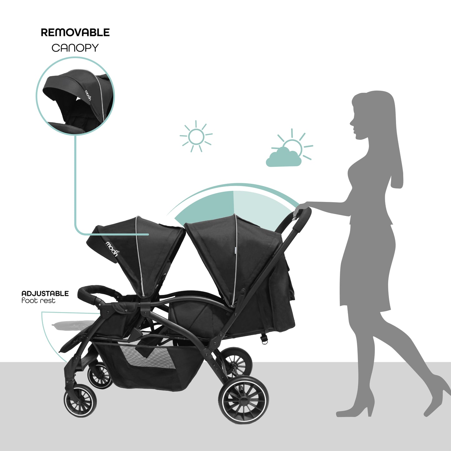 Moon - Dois - Twin Stroller - Black