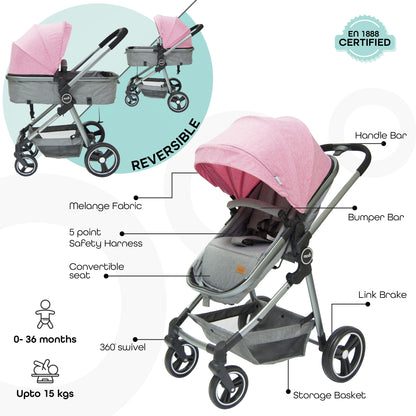 Moon -  Pro - 2 In 1 Stroller - Pink