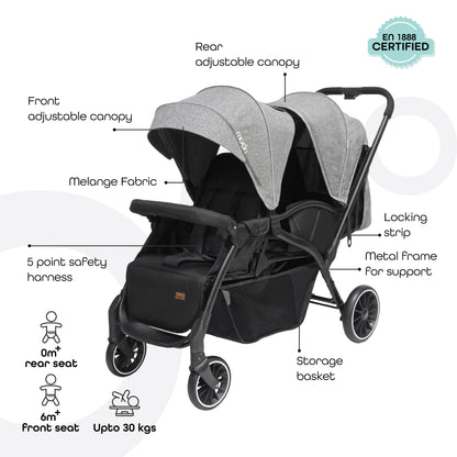 Moon - Dois - Twin Stroller - Grey