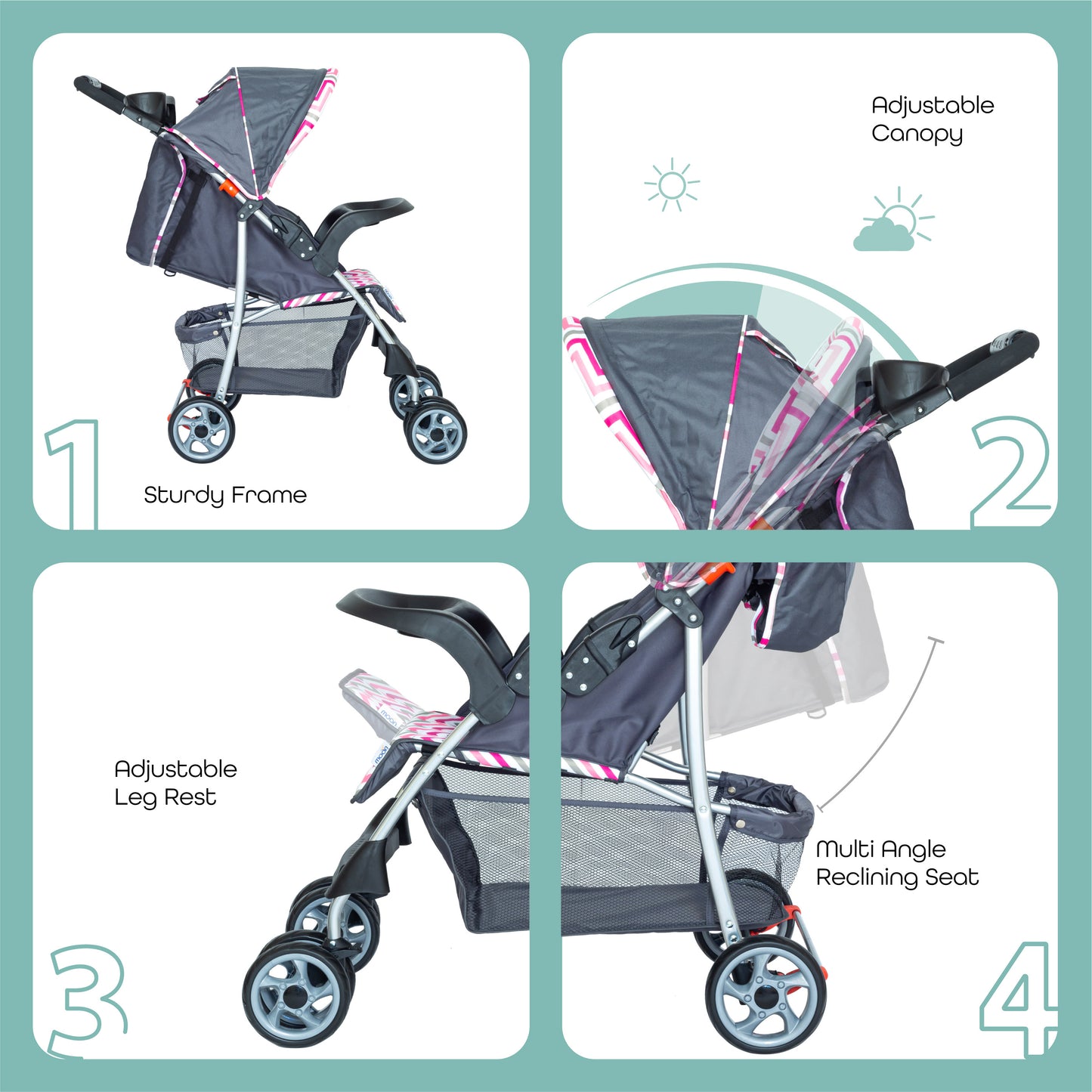 Moon -  Trek - One Fold Stroller - Pink