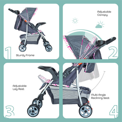 Moon -  Trek - One Fold Stroller - Pink