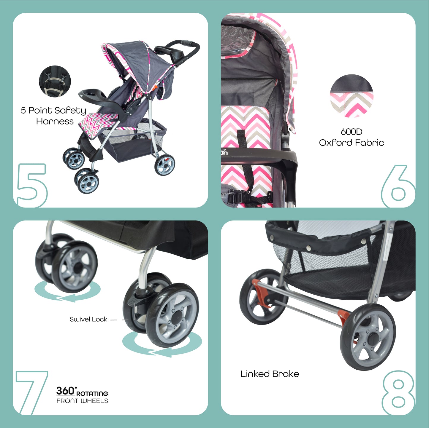 Moon -  Trek - One Fold Stroller - Pink