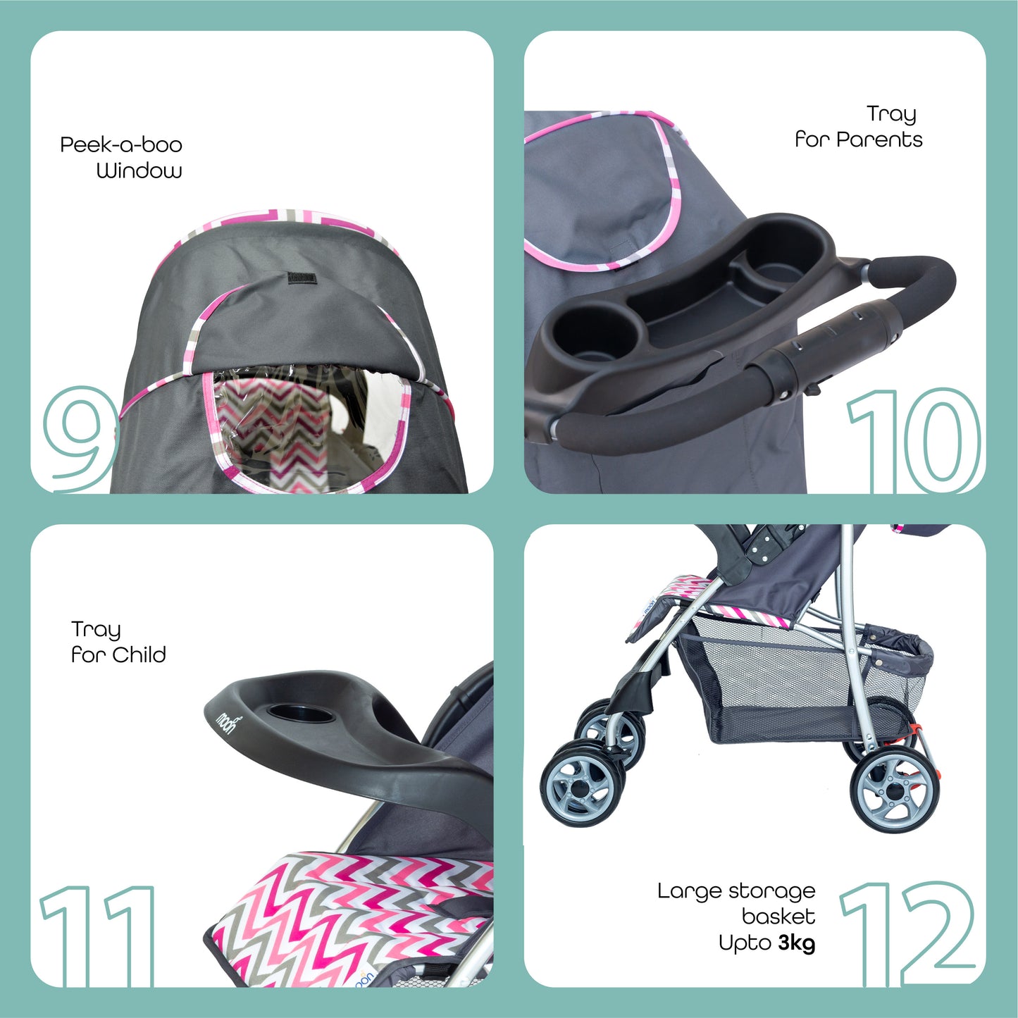 Moon -  Trek - One Fold Stroller - Pink