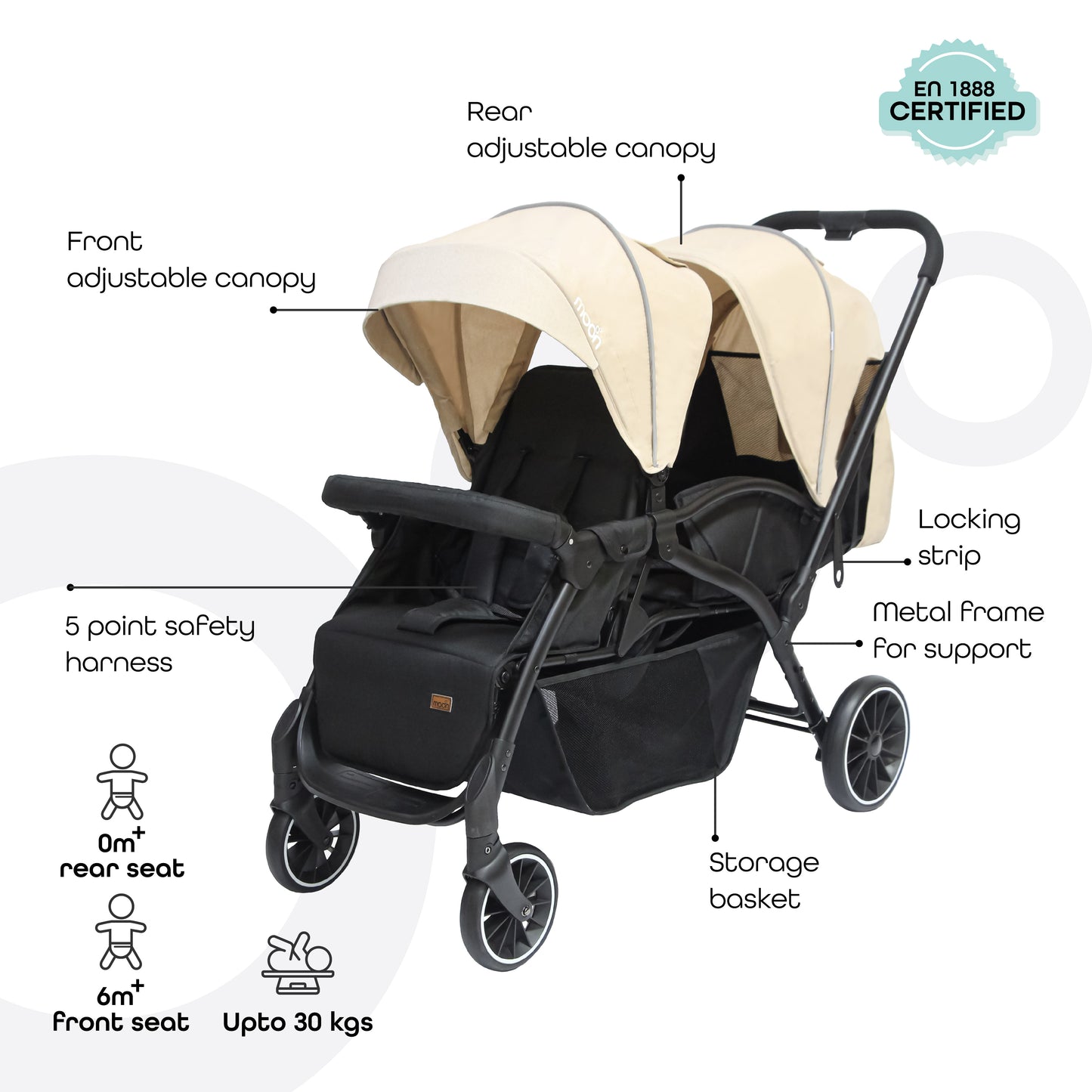 Moon - Dois - Twin Stroller - Beige