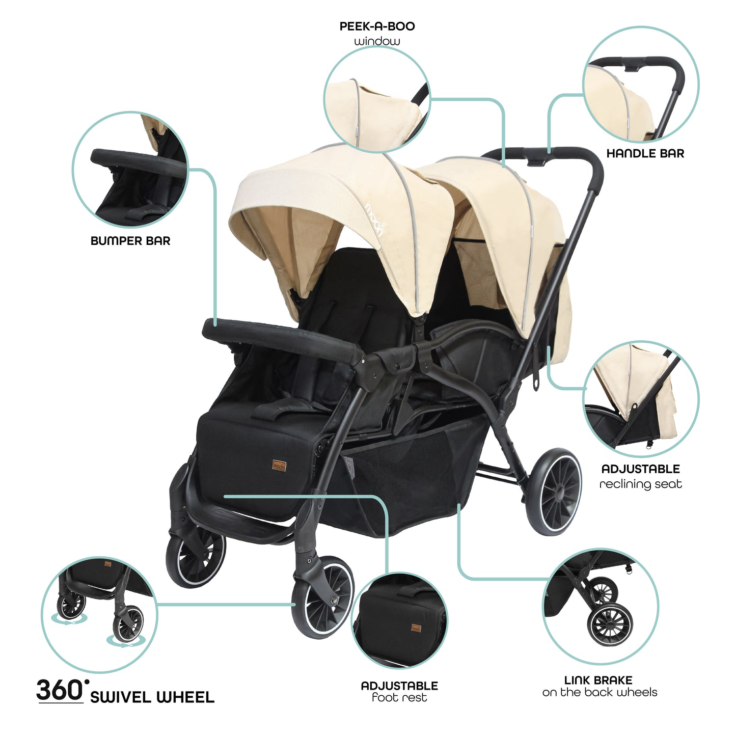 Moon - Dois - Twin Stroller - Beige