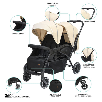 Moon - Dois - Twin Stroller - Beige