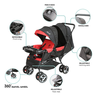 Moon - Magnum Tandem Easy Fold Twin Travel Stroller - Red