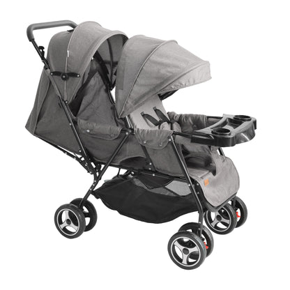 Moon - Magnum Tandem Easy Fold Twin Travel Stroller - Grey